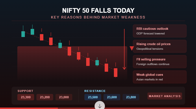 Why Nifty 50 Fell Today Nifty 50 stock market chart showing decline with red candles
